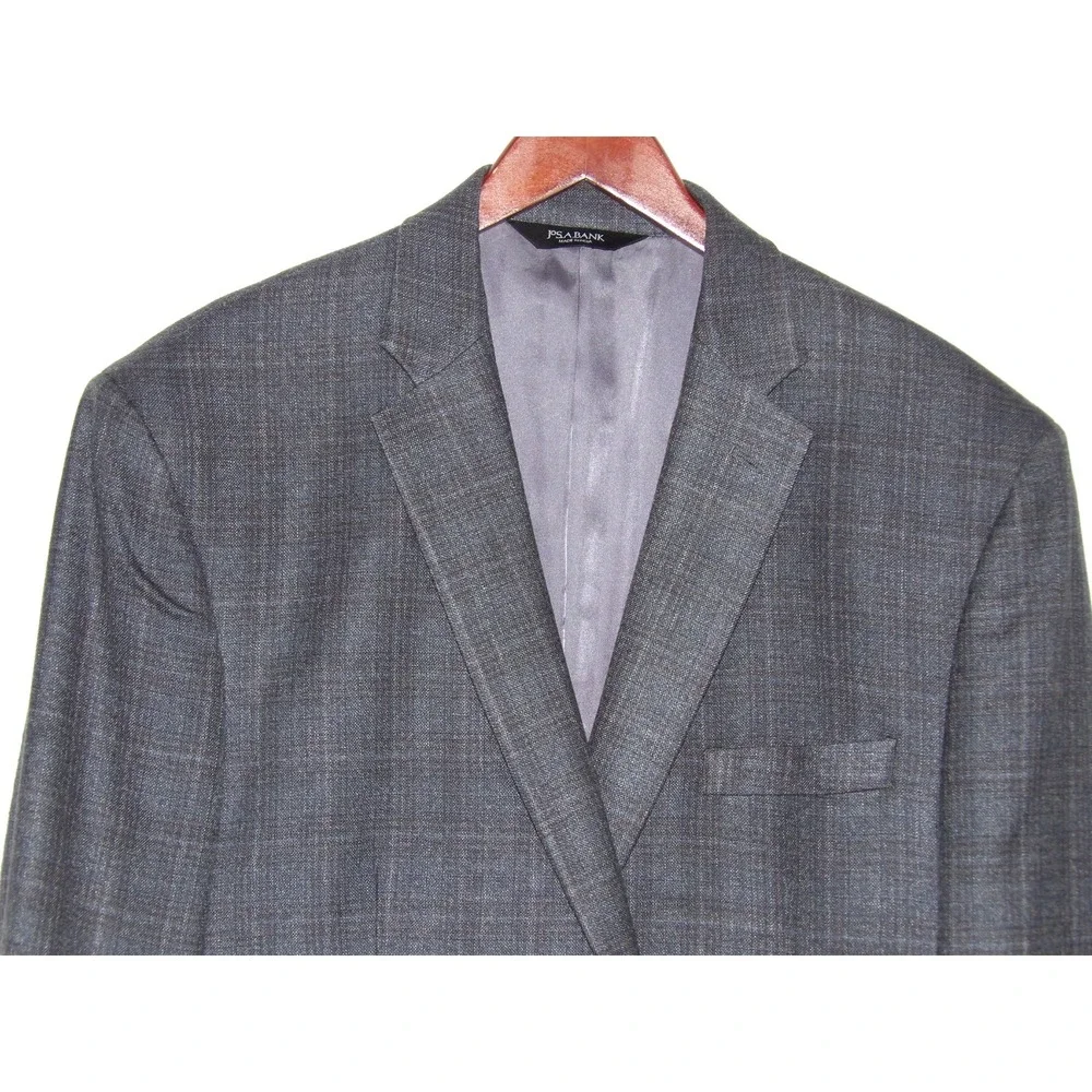 Jos. A. Bank SIGNATURE 2 Button Gray/Blue Plaid Silk/Wool Blazer Men's 44R